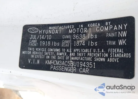 2011 Hyundai Accent Gl z USA, uszkodzony, nr VIN KMHCM3AC5BU194351